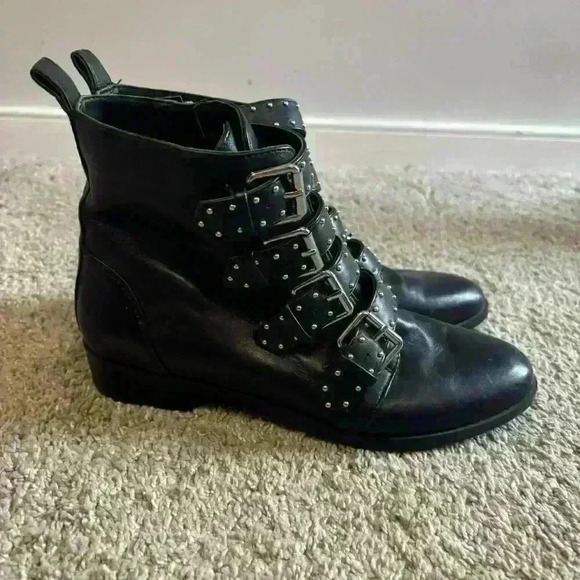 Vince Camuto Shoes - Vince Camuto Corvina Moto Biker Black Leather Bootie Studded Straps Size 7.5